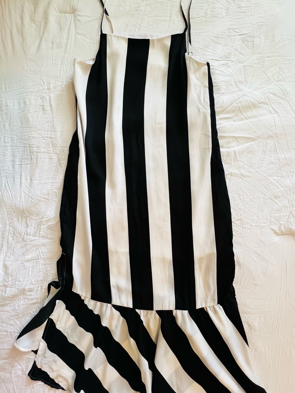 Black & White Striped Maxi Dress with Ruffle Hem
